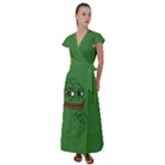 Pepe The Frog Smug face with smile and hand on chin meme Kekistan all over print green Flutter Sleeve Maxi Dress
