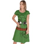 Pepe The Frog Smug face with smile and hand on chin meme Kekistan all over print green Classic Short Sleeve Dress