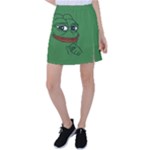 Pepe The Frog Smug face with smile and hand on chin meme Kekistan all over print green Tennis Skirt