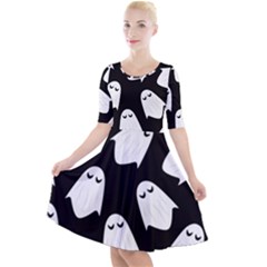 Ghost Halloween Pattern Quarter Sleeve A-line Dress by Amaryn4rt