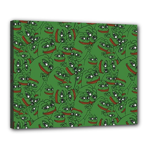 Pepe The Frog Perfect A-ok Handsign Pattern Praise Kek Kekistan Smug Smile Meme Green Background Canvas 20  X 16  (stretched) by snek