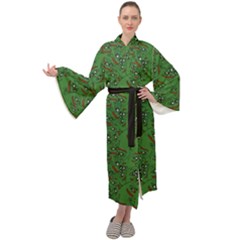 Pepe The Frog Perfect A-ok Handsign Pattern Praise Kek Kekistan Smug Smile Meme Green Background Maxi Velour Kimono by snek
