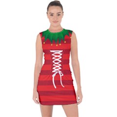 Red Christmas Elf Funny Realistic Costume Lace Up Front Bodycon Dress by snek