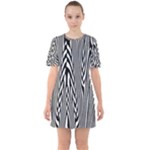 Abstrait Lignes Blanc/Noir Sixties Short Sleeve Mini Dress