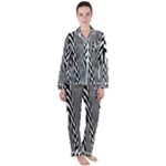 Abstrait Lignes Blanc/Noir Satin Long Sleeve Pyjamas Set