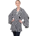 Abstrait Lignes Blanc/Noir Long Sleeve Velvet Kimono 