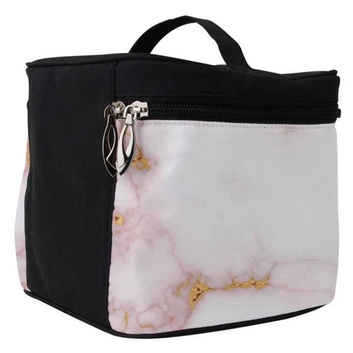 Pink and white Marble texture with gold intrusions Pale Rose Background Make Up Travel Bag (Small)