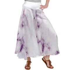 White Marble Violet Purple Veins Accents Texture Printed Floor Background Luxury Satin Palazzo Pants