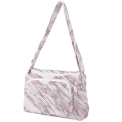 Marble With Metallic Rose Gold Intrusions On Gray White Stone Texture Pastel Pink Background Front Pocket Crossbody Bag by genx