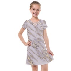 Marble With Metallic Gold Intrusions On Gray White Stone Texture Pastel Rose Pink Background Kids  Cross Web Dress by genx