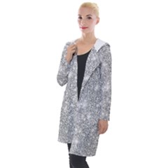 Silver And White Glitters Metallic Finish Party Texture Background Imitation Hooded Pocket Cardigan by genx