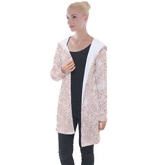 Rose Gold Pink Glitters Metallic Finish Party Texture Imitation Pattern Longline Hooded Cardigan by genx