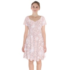 Rose Gold Pink Glitters Metallic Finish Party Texture Imitation Pattern Short Sleeve Bardot Dress by genx