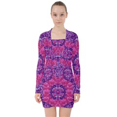 Flowers And Purple Suprise To Love And Enjoy V-neck Bodycon Long Sleeve Dress by pepitasart
