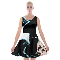 Black Cat & Halloween Skull Velvet Skater Dress by gothicandhalloweenstore