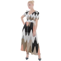 Pattern Abstrait Vagues Rose/noir/taupe Button Up Short Sleeve Maxi Dress by kcreatif