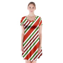 Christmas Color Stripes Short Sleeve V-neck Flare Dress by Vaneshart