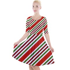 Christmas Color Stripes Quarter Sleeve A-line Dress by Vaneshart