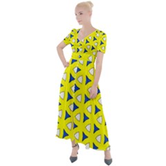 Pattern Yellow Pattern Texture Seamless Modern Colorful Repeat Button Up Short Sleeve Maxi Dress by Vaneshart