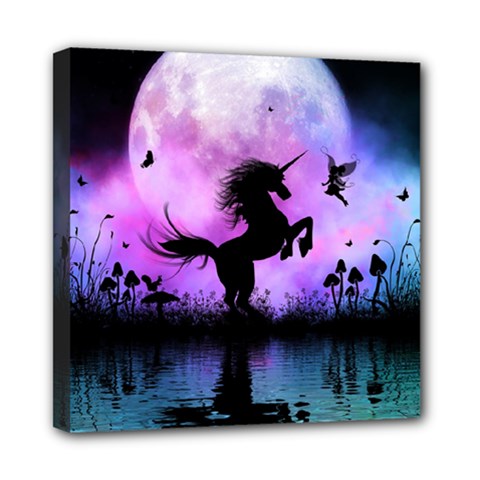 Wonderful Unicorn With Fairy In The Night Mini Canvas 8  X 8  (stretched) by FantasyWorld7