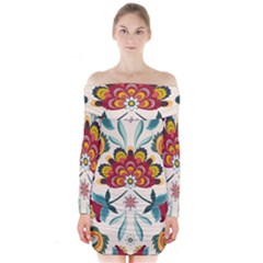 Baatik Print  Long Sleeve Off Shoulder Dress by designsbymallika