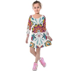 Baatik Print  Kids  Long Sleeve Velvet Dress by designsbymallika