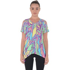 Feathers Pattern Cut Out Side Drop Tee