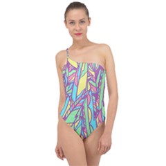 Feathers Pattern Classic One Shoulder Swimsuit