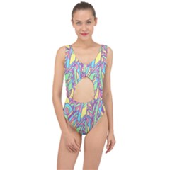 Feathers Pattern Center Cut Out Swimsuit