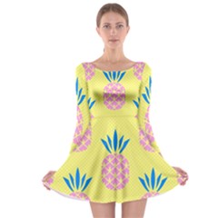 Summer Pineapple Seamless Pattern Long Sleeve Skater Dress by Sobalvarro