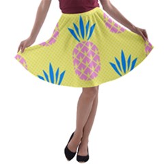 Summer Pineapple Seamless Pattern A-line Skater Skirt by Sobalvarro