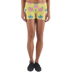 Summer Pineapple Seamless Pattern Yoga Shorts by Sobalvarro