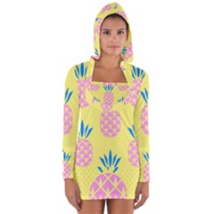 Summer Pineapple Seamless Pattern Long Sleeve Hooded T-shirt by Sobalvarro