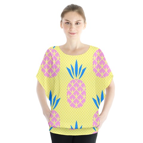 Summer Pineapple Seamless Pattern Batwing Chiffon Blouse by Sobalvarro