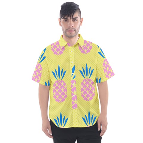Summer Pineapple Seamless Pattern Men s Short Sleeve Shirt by Sobalvarro