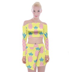 Summer Pineapple Seamless Pattern Off Shoulder Top With Mini Skirt Set by Sobalvarro