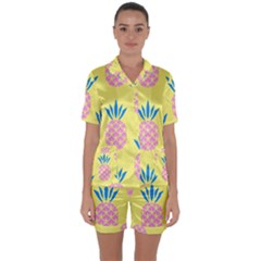 Summer Pineapple Seamless Pattern Satin Short Sleeve Pyjamas Set by Sobalvarro