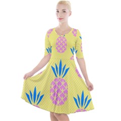 Summer Pineapple Seamless Pattern Quarter Sleeve A-line Dress by Sobalvarro