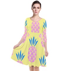 Summer Pineapple Seamless Pattern Quarter Sleeve Waist Band Dress by Sobalvarro