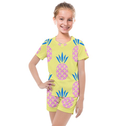 Summer Pineapple Seamless Pattern Kids  Mesh Tee And Shorts Set by Sobalvarro