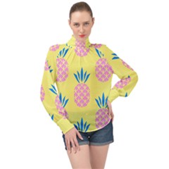 Summer Pineapple Seamless Pattern High Neck Long Sleeve Chiffon Top by Sobalvarro