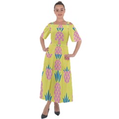 Summer Pineapple Seamless Pattern Shoulder Straps Boho Maxi Dress  by Sobalvarro