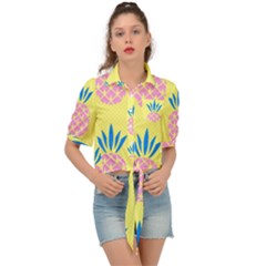 Summer Pineapple Seamless Pattern Tie Front Shirt  by Sobalvarro