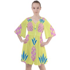 Summer Pineapple Seamless Pattern Boho Button Up Dress by Sobalvarro
