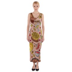 Thanksgiving Pattern Fitted Maxi Dress by Sobalvarro