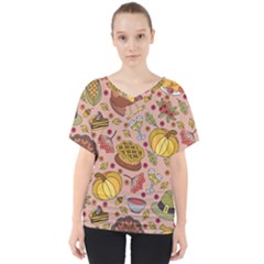 Thanksgiving Pattern V-neck Dolman Drape Top by Sobalvarro