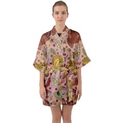 Thanksgiving Pattern Half Sleeve Satin Kimono  by Sobalvarro