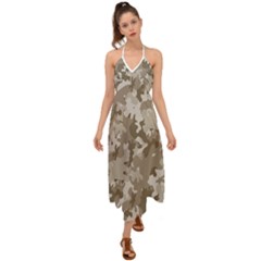 Tan Army Camouflage Halter Tie Back Dress  by mccallacoulture