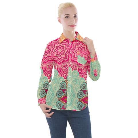 Art Abstract Pattern Women s Long Sleeve Pocket Shirt by Sapixe