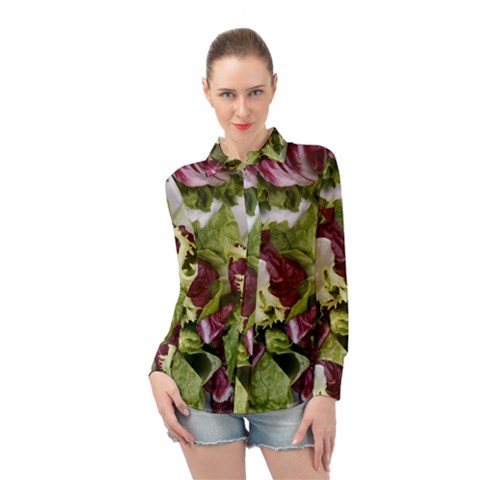 Salad Lettuce Vegetable Long Sleeve Chiffon Shirt by Sapixe